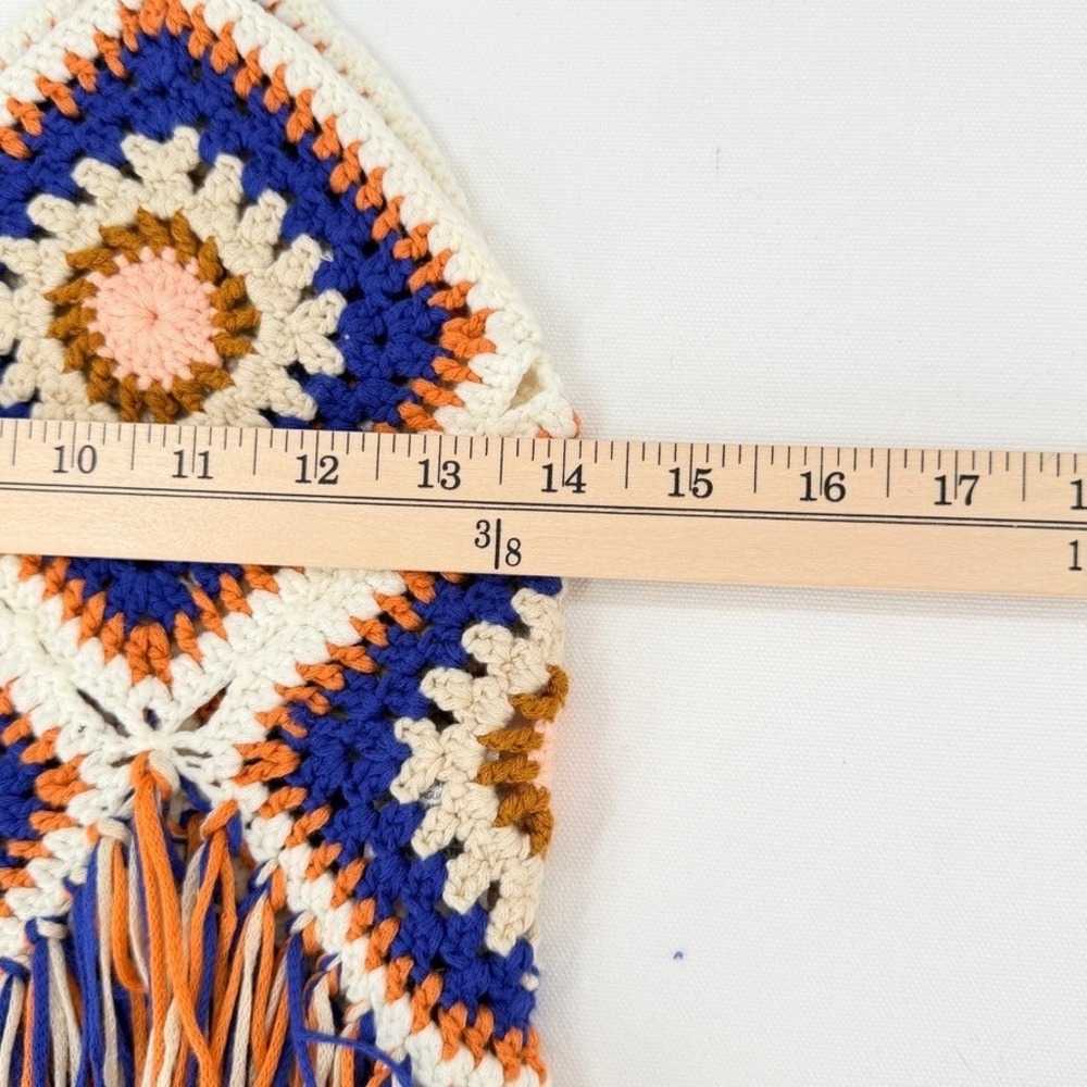 En Creme Crochet Fringe Tank Top Boho Festival Granny Square S/M - Picture 5 of 13